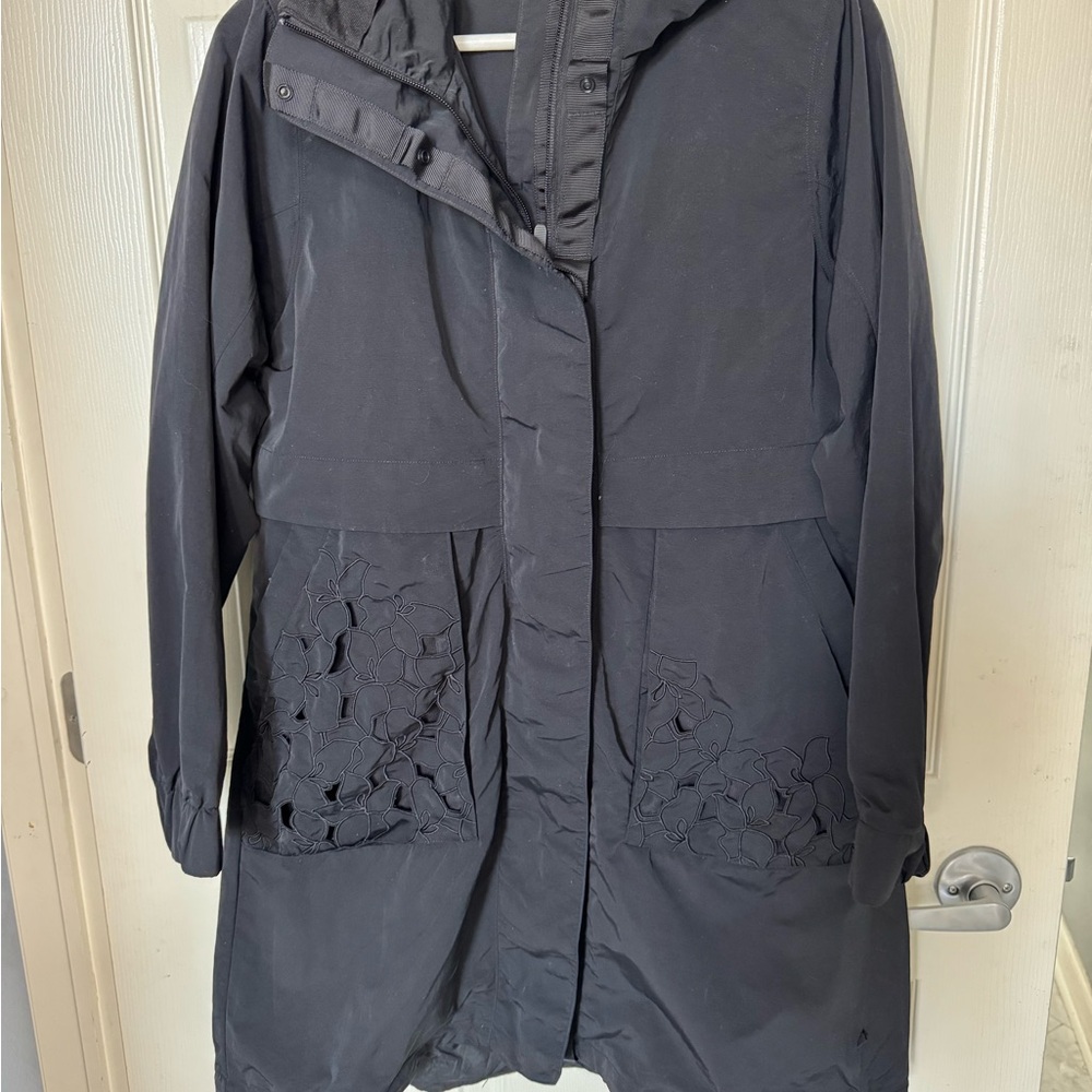 Lululemon Athletica black Graced with Lace Trench Coat,Hood and Water-Resistant